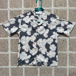 Zara Kids Charcoal and Cream Floral Button-Down Shirt